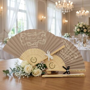 Custom Wedding Fans with Names – Orange Rose Floral Fans for Ceremony & Reception – Personalized Guest Favors for Summer/Outdoor Weddings