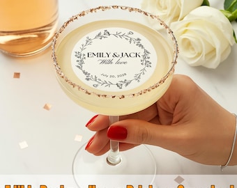 Personalized Edible Wedding Drink Toppers / Custom Drink Topper with Name & Date / Cocktail Topper / Engagement Party / Wedding Bar Decor