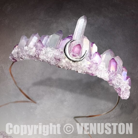 Crystal moon headpiece headdress Halloween costume jewelry crown wicca pagan Wiccan Pagan Crescent Moon Priestess Ritual Circlet Crown  main image 2