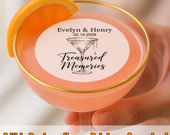 Custom Edible Martini Cocktail Topper – Treasured Memories Design | Wafer Paper Drink Topper | Personalized Wedding Cupcake Decoration