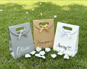 Bolsas de regalo de boda personalizadas con nombres de invitados: elegantes bolsas de regalo con cinta, regalos para damas de honor, decoración para despedidas de soltera y recepciones.