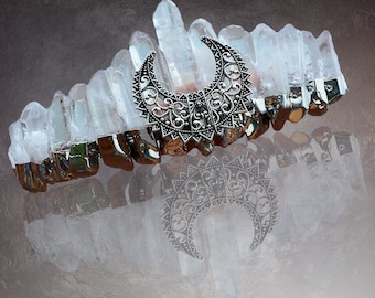 Raw Crystal Quartz Bridal Crown in Silver–Handmade Tiara for Wedding, Festival, Fairy, Witch, Pagan, Elf, Boho Bride, Goddess Hair Accessory