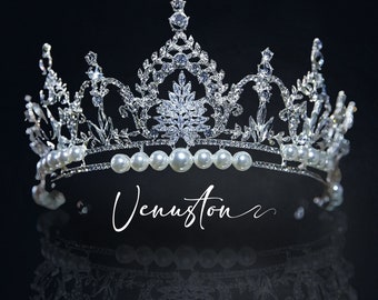 Vintage Handmade Pearl Crown Tiara - Perfect for Weddings, Birthdays, Cosplay, and Photoshoots