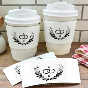 Custom Coffee Cups with Lids and Sleeves, Personalized Party Paper Cups, Wedding Birthday Baby Shower Corporate Event Cups