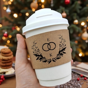 Personalized Disposable Coffee Cups, Custom Paper Cups with Sleeves, Wedding Birthday Baby Shower Event Party Hot Drink Cups