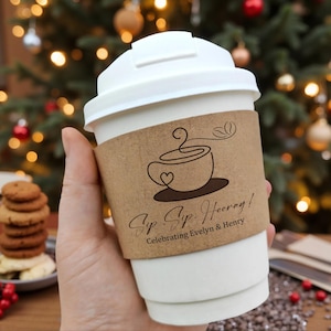 Personalized Wedding Cups | Custom Coffee Cups with Sleeves, Names Date Printed Cups, Love Is Brewing Party Favor Cups