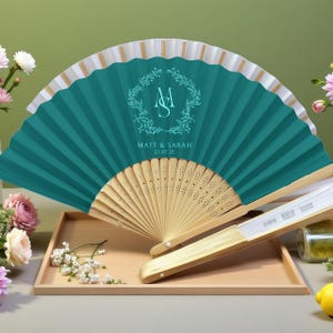 Elegant Custom Wedding Fans – Personalized Name /Date – Choose from 7 Designs / Any Color – Perfect Party & Guest Favors