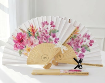 Personalized Tropical Floral Hand Fans – Custom Wedding Favors