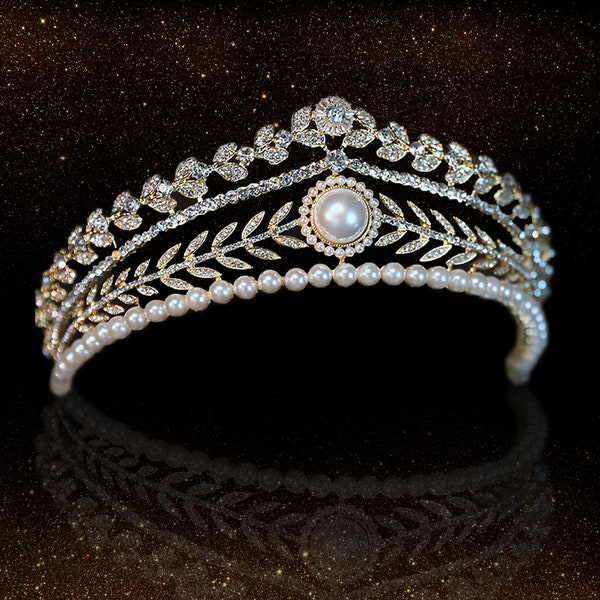 Pearl Wedding Tiara for Bride, Anastasia Queen Crown, Rhinestone Hair Accessories