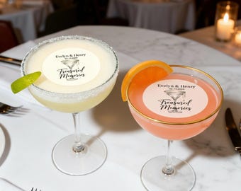 Custom Martini Cocktail Edible Topper – Treasured Memories Wafer Paper Design | Personalized Name & Date | Wedding Drink or Cake Topper