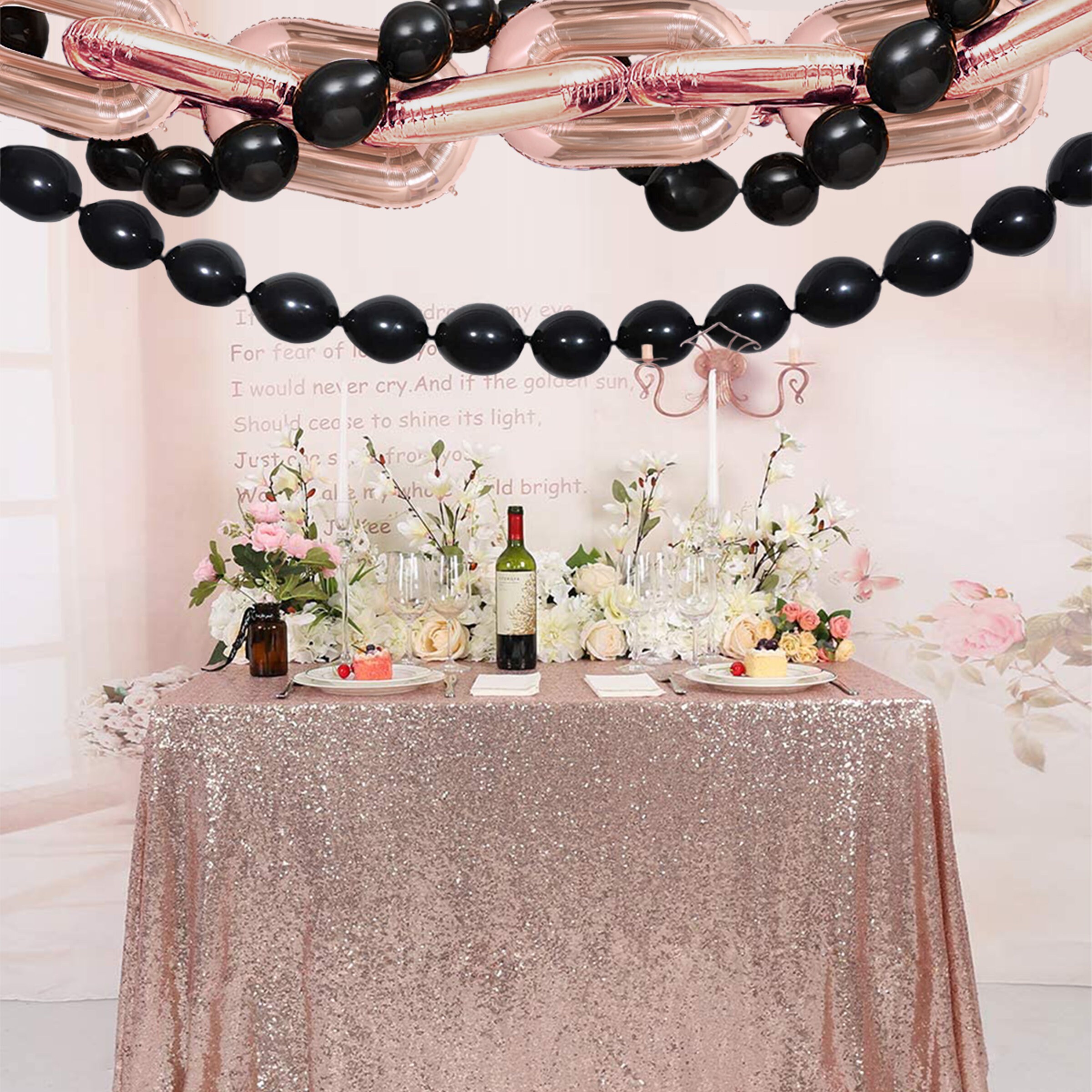 181pcs 32 Inch Foil Rose Gold Balloon Chain Party Decoration With Black Chain Balloons For WeddingEngagement PartyBachelor