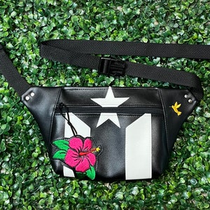 Puerto Rico, Cartera Riñonera con la Bandera de Puerto Rico Blanca y Negra
