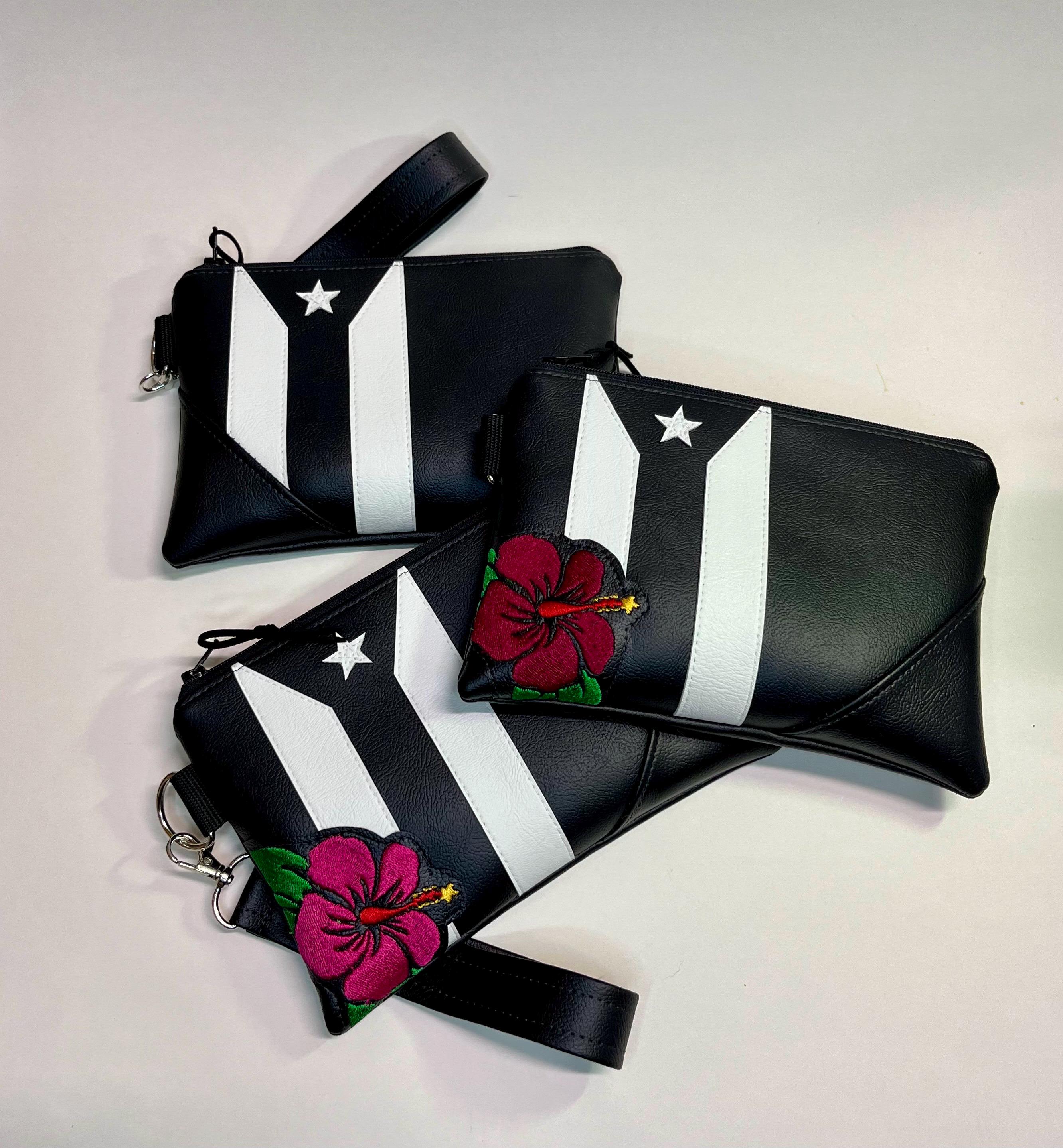 Black and White Puerto Rico flag pouch, vegan leather wristlets, bolsos caribe