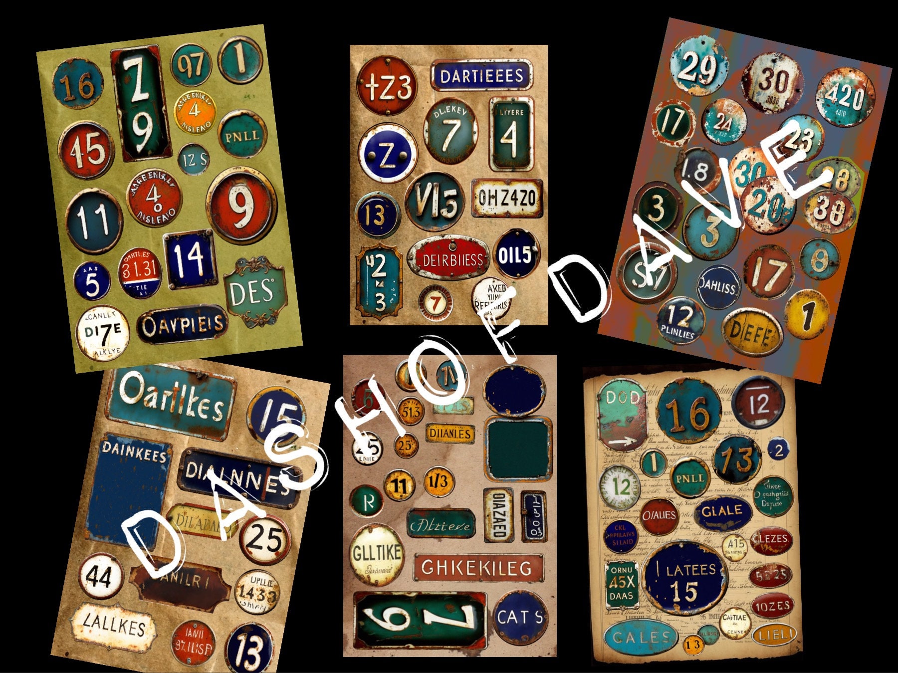 Enamel Signs, Numbers, Rusted Metal, Metallic Patina, Junk Journal ...