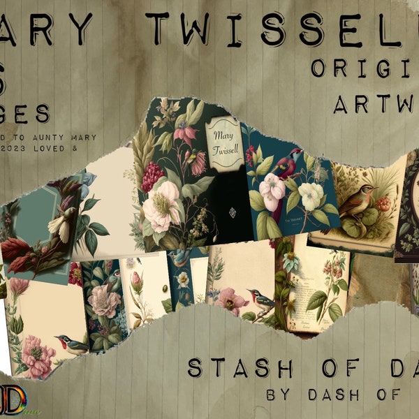 Mary Twissell a beautiful floral and bird digital kit inspired by Edith Holden, Junk Journal Printables, Digitals, Instant Download