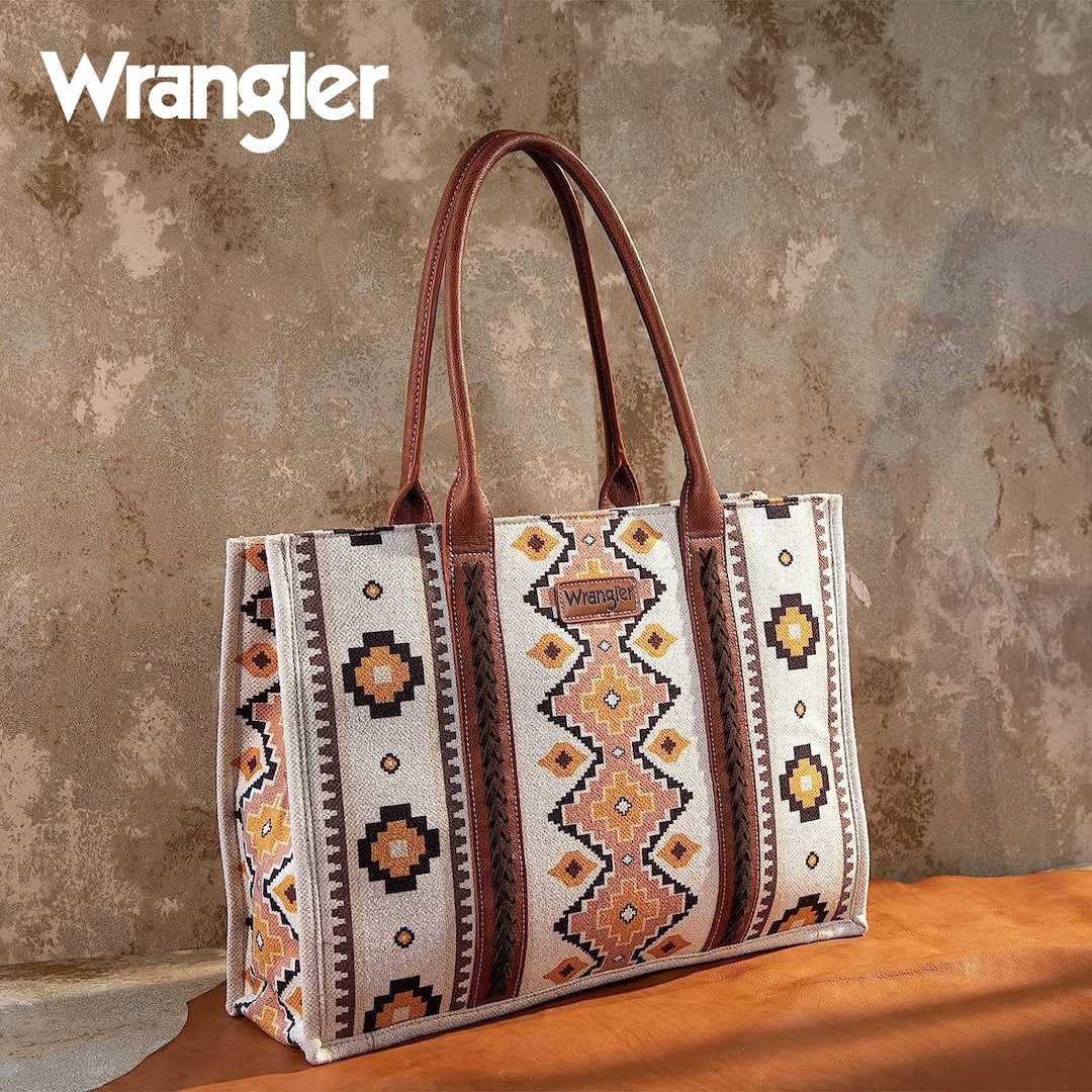 Bestseller Wrangler Women Canvas Handbag Aztec Print Wide Tote - Etsy ...