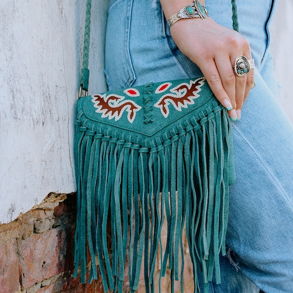 Leather Fringe Purse Etsy