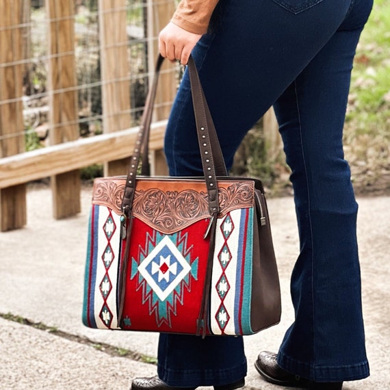 Rustic Ranch Hand Tooled Detail Fringe Messenger Bag