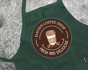 Personalized Name Apron, Barista Custom Name Apron, Starbucks Coffee Apron, Coffee Lover Gift, Christmas Apron for Mom Dad Husband Wife