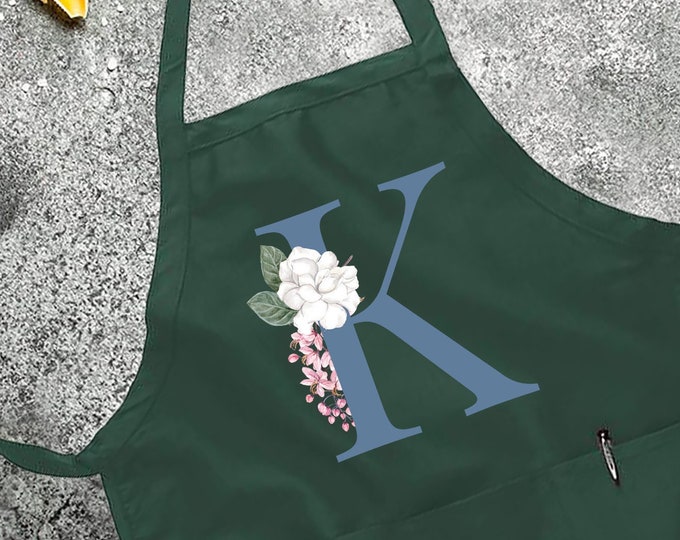 Custom Letter Monogram Apron, Customized Apron, Baking Apron, Cute Apron For Women Men, Cute Cotton Apron, Printed Apron, Cookie Baker Gift