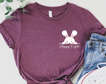 Happy Easter Pocket Bunny Tshirt, Women Easter Shirt, Cute Pocket Size Easter Long Sleeve,Easter Bunny Tee, Easter Bunny Shirt, Happy Easter