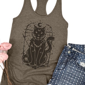 Magic Cat Tank Top, Funny Cat Tank Top, Muscle Tank Top, Women’s art Shirt, Celestial Ladies Tank Top, Cat Lover Tank Tops, Animal Print