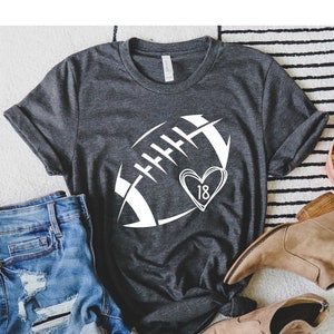 Football Heart Shirt, Football Mom Shirts, Custom Football Tee, Women Football Shirt, Football Season Shirt, Game Day Shirt Women, Football
