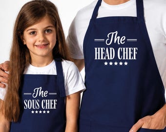 Daddy and Me Aprons, Matching Apron, Daddy Head Chef, Father Son Aprons Set Cute Gift, Custom Apron for Mom, Father Daughter Aprons