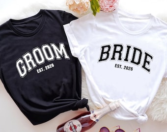 Bride and Groom Shirts, Bride Groom Est. 2026 Shirts, Bride and Groom Tees, Bride Groom Set, Cute Set of Shirts for Bride and Groom, Custom