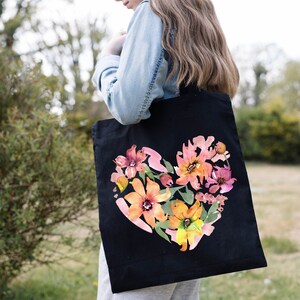 Floral Hearts Tote Bag, Canvas Tote Bag, Shopping Bag, Wildflower Totes, Women Totes, Birthday Gift Bag, Bridal Gift Tote Bag, Library Bag