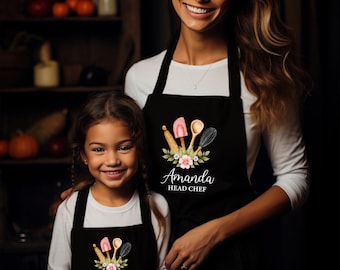 Mommy and Me Aprons, Matching Apron Set, Mama Head Chef, Mother Son Aprons Set Cute Gift, Custom Apron Set for Mom, Mother Daughter Aprons
