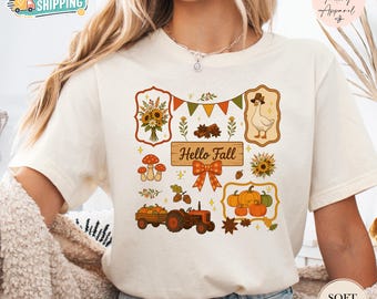 Hello Fall Vibes Shirt, Cozy Fall Gift, Striped Fall T-shirt, Pumpkin Lover Gift, Fall Season Tee
