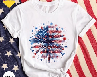 USA Firework Women Shirt, 4th Of July Shirt, Independence Day Shirt, America, Red White Blue Shirt, Patriotic Shirt, American Tee