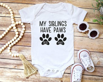 My Siblings Have Paws Onesie®, Pregnancy Announcement Baby Bodysuit, Cute Baby Shower Gift Dog Bodysuit, Pregnancy Announcement Onesie®