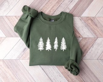 Pine Tree Sweatshirt, Hiking Shirt, Nature Crewneck Shirt, Evergreen Trees, Gift for Nature Lover, Pine Tree Hoodie, Winter Tree Sweatshirt