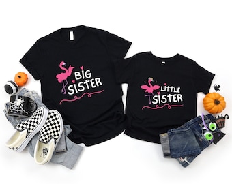 Flamingo Big Sister Shirt, Flamingo Little Sister Shirt, Baby Shower Gift, Promoted To Big Sister, Matching Sibling Shirt, Baby Announcement