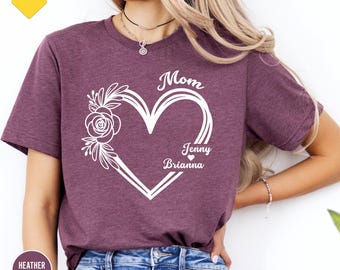 Custom Mama Shirt, Personalized Mom Shirt, Shirt with Kids Names, Gift for Mom Mama, Mom Heart Shirt, Custom Grandma Shirt,Mother's Day Gift