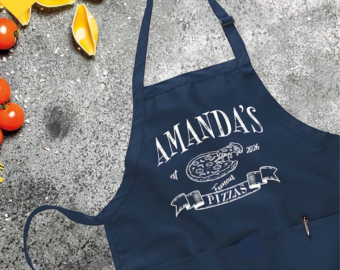 Printed Kitchen Apron for Women & Men, Famous Pizzas Custom Apron, Apron For Women Men, Printed Apron, Father's Gift, Apron With Pockets