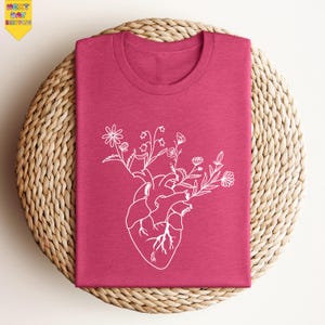 Floral Anatomical Heart T-Shirt, Botanical Flower Tee, Nurse Gift