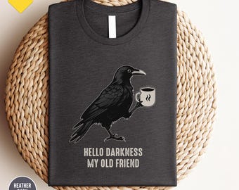 Raven Crow Coffee Shirt, Halloween Shirt T-Shirt, Fall Tee T-shirts, Women's Men's Oversized Shirt, Gift for Coffee Lover, Raven Shirt