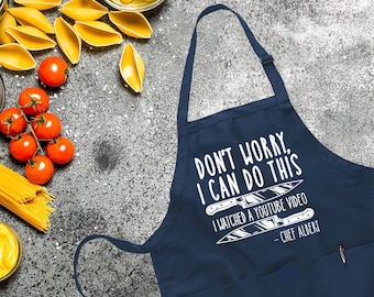 Printed Kitchen Apron for Women & Men, Don't Worry I Can Do This I Watched A Youtube Video, Apron For Women Men, Printed Apron, BBQ Apron