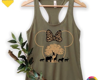Disney Animal Safari Tank Top, Womens Mouse Family Safari Tank Top, Mickey Head Cheetah Crop Top, Summer Disney Mickey Leopard Racerback