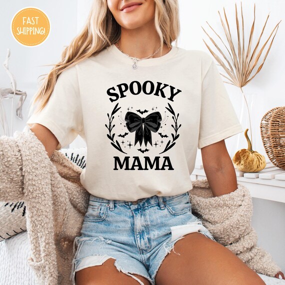 Coquette Halloween  Shirt, Spooky Mama Shirt, Spooky Season Shirt,Halloween Mama Shirt, Momster Shirt, Cute Mom Shirt,Mama Bat Shirt
