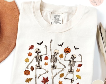 Comfort Colors® Dancing Skeleton Shirt, Halloween Shirt, Pumpkin Shirt, Skeleton Halloween T-Shirt