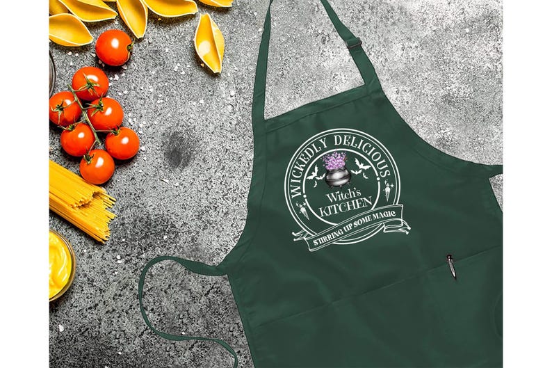 Kitchen Witch Apron,Womens Cooking Apron,Kitchen Witch Gift,Funny Halloween Apron With Pockets,Chef Gift,Halloween Kitchen,Halloween Gifts image 2