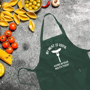 My Meat Is 100% Going In Your Mouth Today,Printed Kitchen Apron for Women & Men, Grill Apron,BBQ Apron, Gifts For Dad, Funny Gift For Him immagine 3
