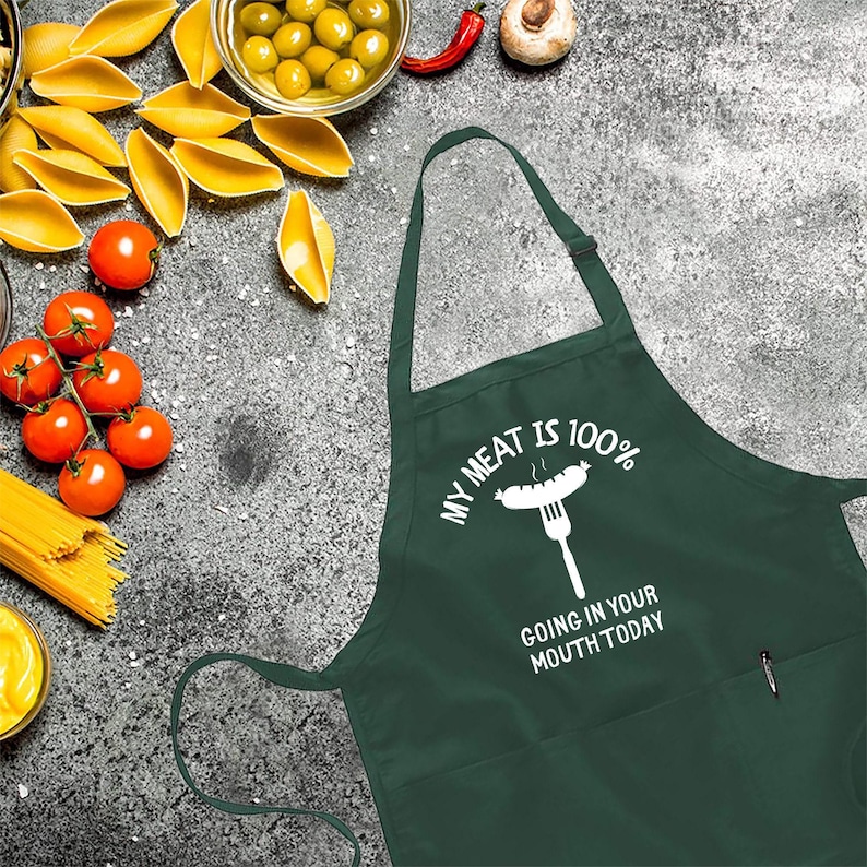 My Meat Is 100% Going In Your Mouth Today,Printed Kitchen Apron for Women & Men, Grill Apron,BBQ Apron, Gifts For Dad, Funny Gift For Him immagine 3