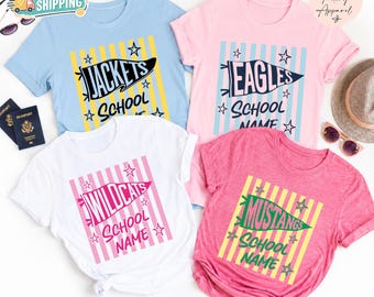 Personalized Mascot Striped Shirt, Custom School Spirit Shirt, Game Day Mom Gift, Back To School, Floral Preppy Letters, Test Day