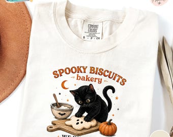 Comfort Colors® Kitty Biscuits Shirt Spooky Season Tee Black Cat Halloween Fall TShirt Vintage Baking Pumpkin T-Shirt Cat Lover Fall Gift
