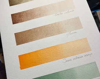 Artisanal watercolor in earth, yellow and dark oxide green